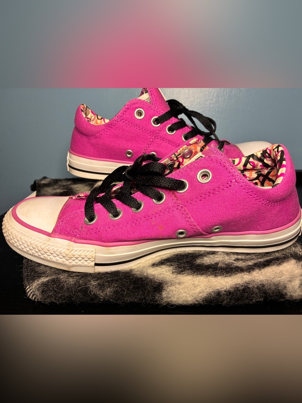 Bright Pink Low-Top Canvas Sneakers with Black Laces